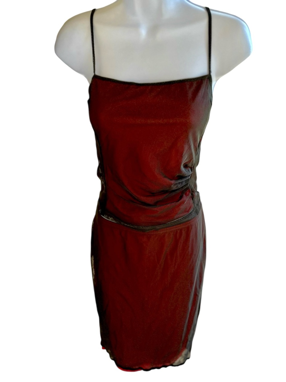Vintage Y2K Steve Madden Burgundy with Black Mesh Overlay 2 Piece Set